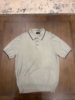 Tahari ASL Light Gray Polo with Black Piping
